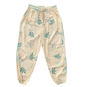 Z&L Europe Bird Print Pants Boho Drawstring‎ Waist Casual Lounge Trousers Size S